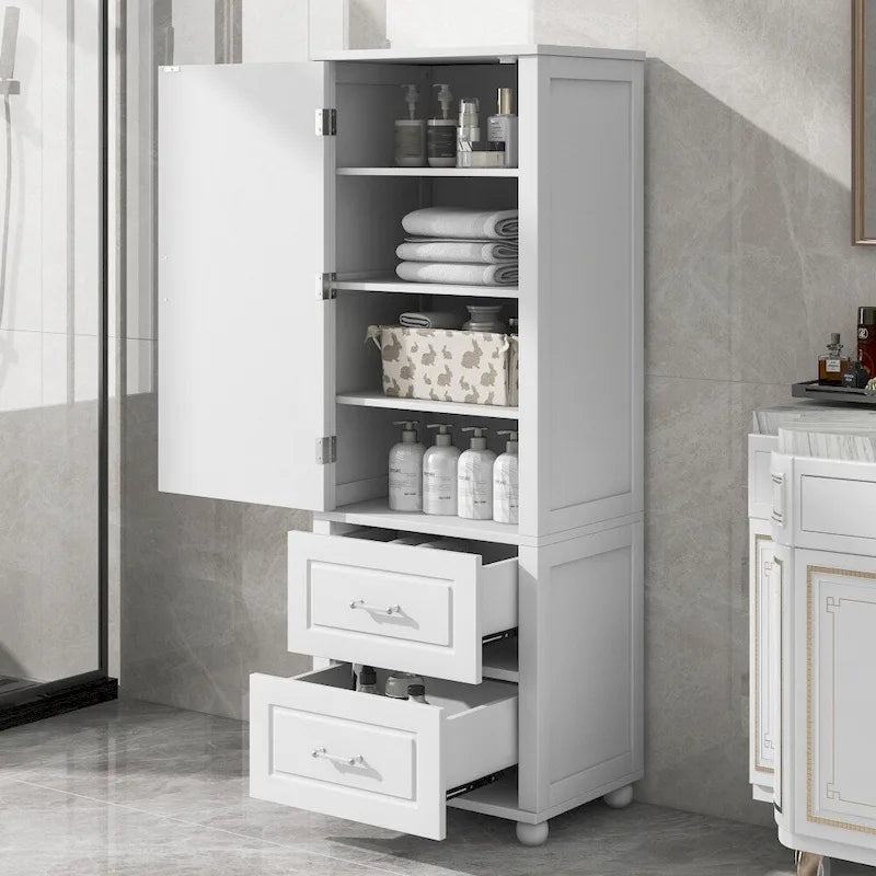 Meuble de rangement haut de salle de bain de 156 cm, deux tiroirs et étagère réglable