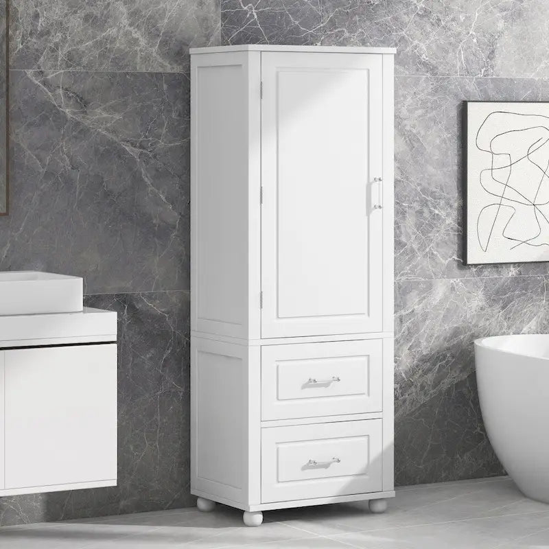 Meuble de rangement haut de salle de bain de 156 cm, deux tiroirs et étagère réglable
