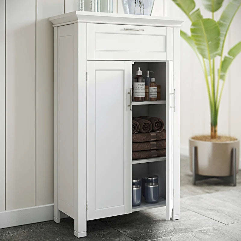Armoire de rangement à deux portes RiverRidge Somerset avec tiroir et étagère réglable pour salle de bain et buanderie - Blanc - N/A