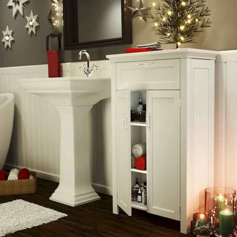 Armoire de rangement à deux portes RiverRidge Somerset avec tiroir et étagère réglable pour salle de bain et buanderie - Blanc - N/A