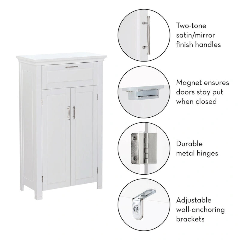 Armoire de rangement à deux portes RiverRidge Somerset avec tiroir et étagère réglable pour salle de bain et buanderie - Blanc - N/A