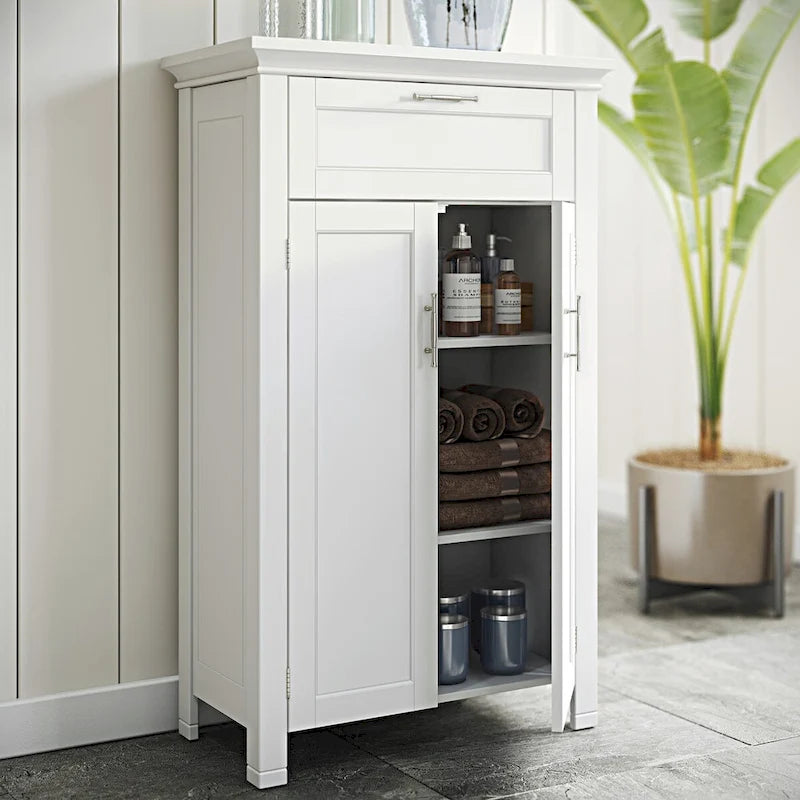 Armoire de rangement à deux portes RiverRidge Somerset avec tiroir et étagère réglable pour salle de bain et buanderie - Blanc - N/A