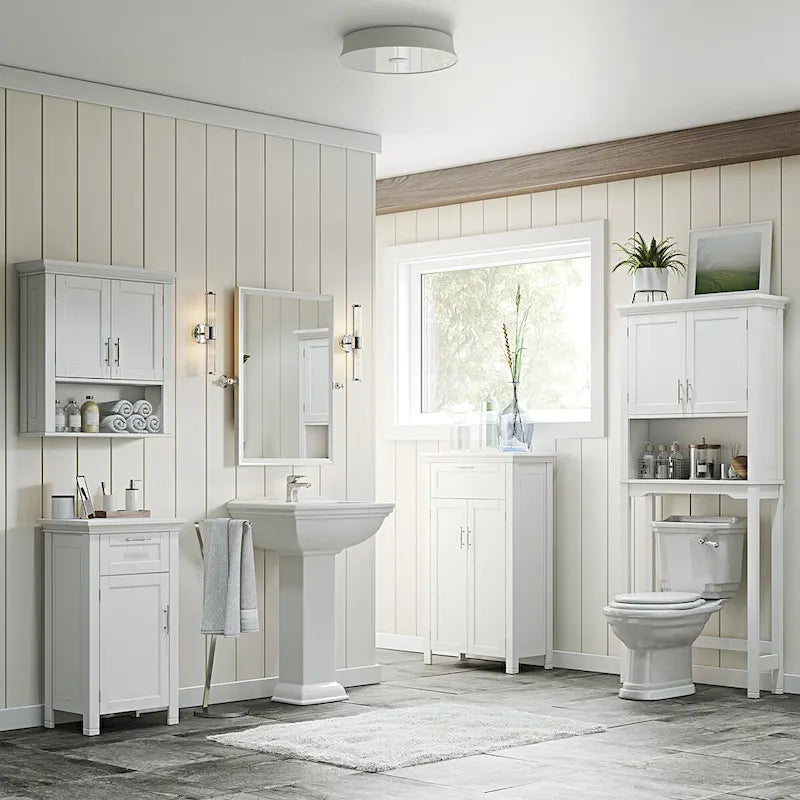 Armoire de rangement à deux portes RiverRidge Somerset avec tiroir et étagère réglable pour salle de bain et buanderie - Blanc - N/A