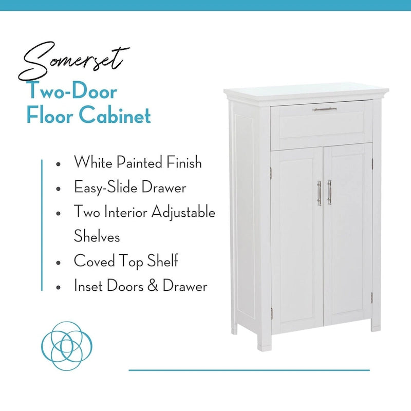 Armoire de rangement à deux portes RiverRidge Somerset avec tiroir et étagère réglable pour salle de bain et buanderie - Blanc - N/A