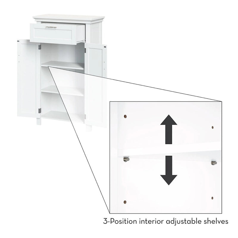Armoire de rangement à deux portes RiverRidge Somerset avec tiroir et étagère réglable pour salle de bain et buanderie - Blanc - N/A