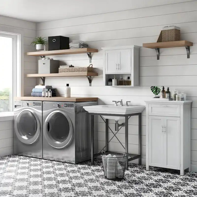 Armoire de rangement à deux portes RiverRidge Somerset avec tiroir et étagère réglable pour salle de bain et buanderie - Blanc - N/A