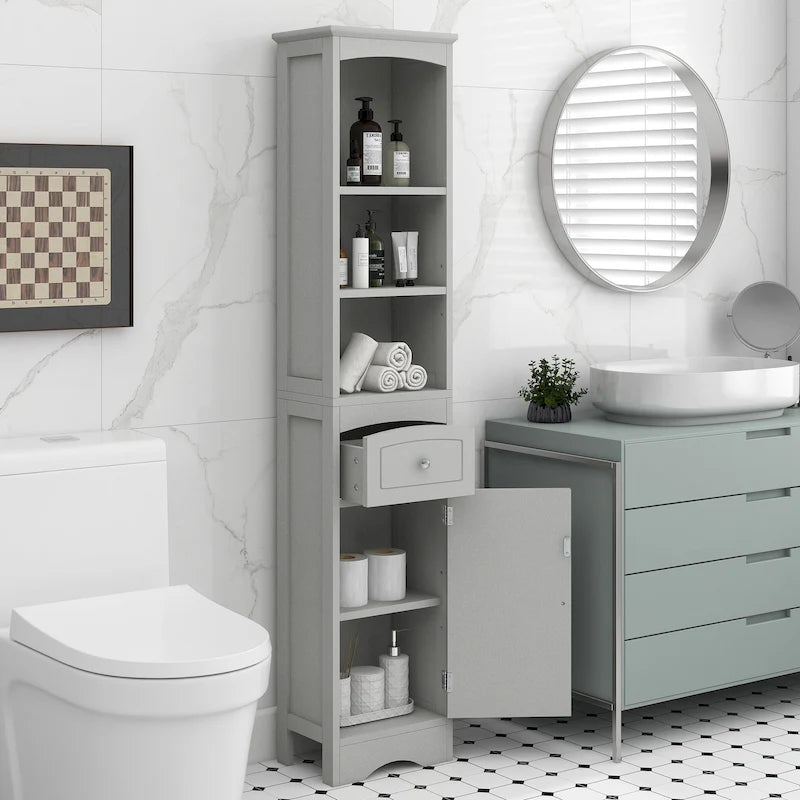 Meuble Colonne de Salle de Bain, Meuble de Rangement sur Pied avec Tiroir et Étagère Réglable