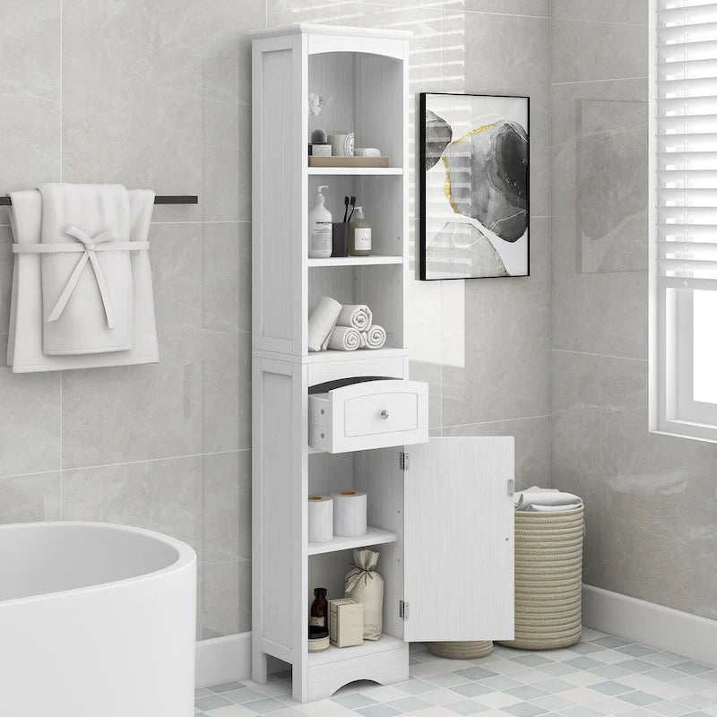 Meuble Colonne de Salle de Bain, Meuble de Rangement sur Pied avec Tiroir et Étagère Réglable