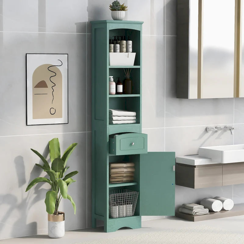 Meuble Colonne de Salle de Bain, Meuble de Rangement sur Pied avec Tiroir et Étagère Réglable