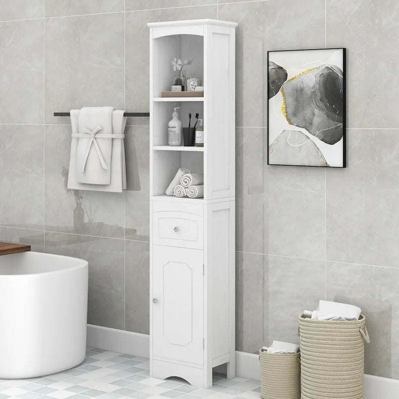 Meuble Colonne de Salle de Bain, Meuble de Rangement sur Pied avec Tiroir et Étagère Réglable
