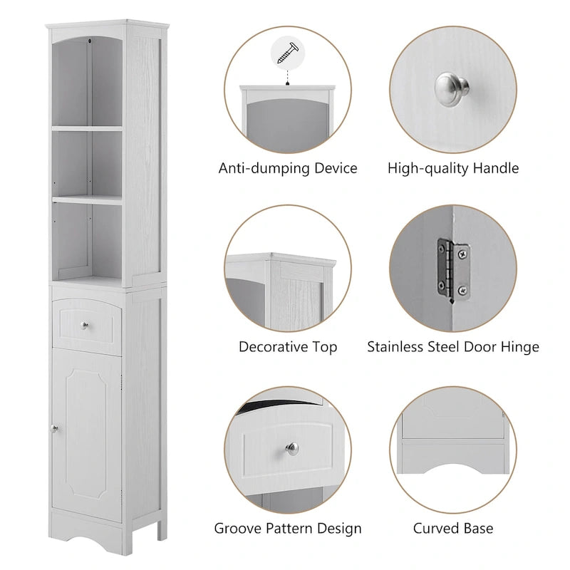 Meuble Colonne de Salle de Bain, Meuble de Rangement sur Pied avec Tiroir et Étagère Réglable
