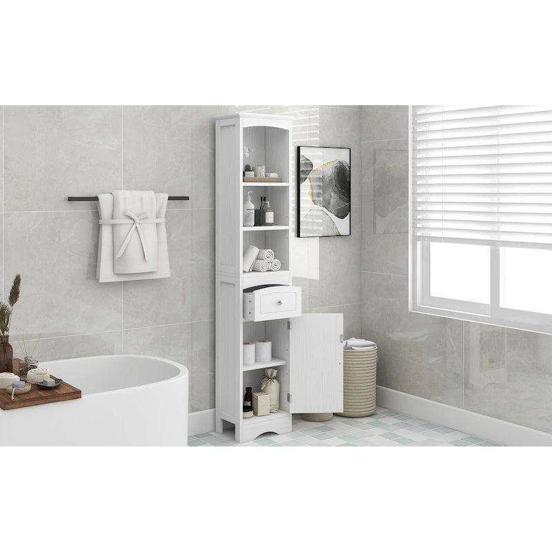 Meuble Colonne de Salle de Bain, Meuble de Rangement sur Pied avec Tiroir et Étagère Réglable