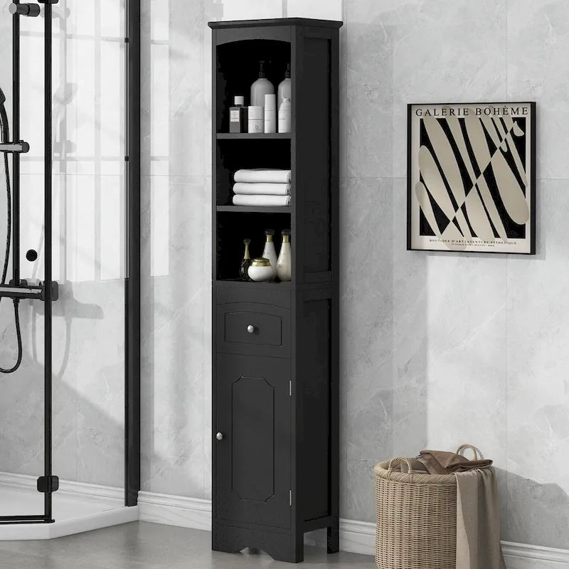 Meuble Colonne de Salle de Bain, Meuble de Rangement sur Pied avec Tiroir et Étagère Réglable