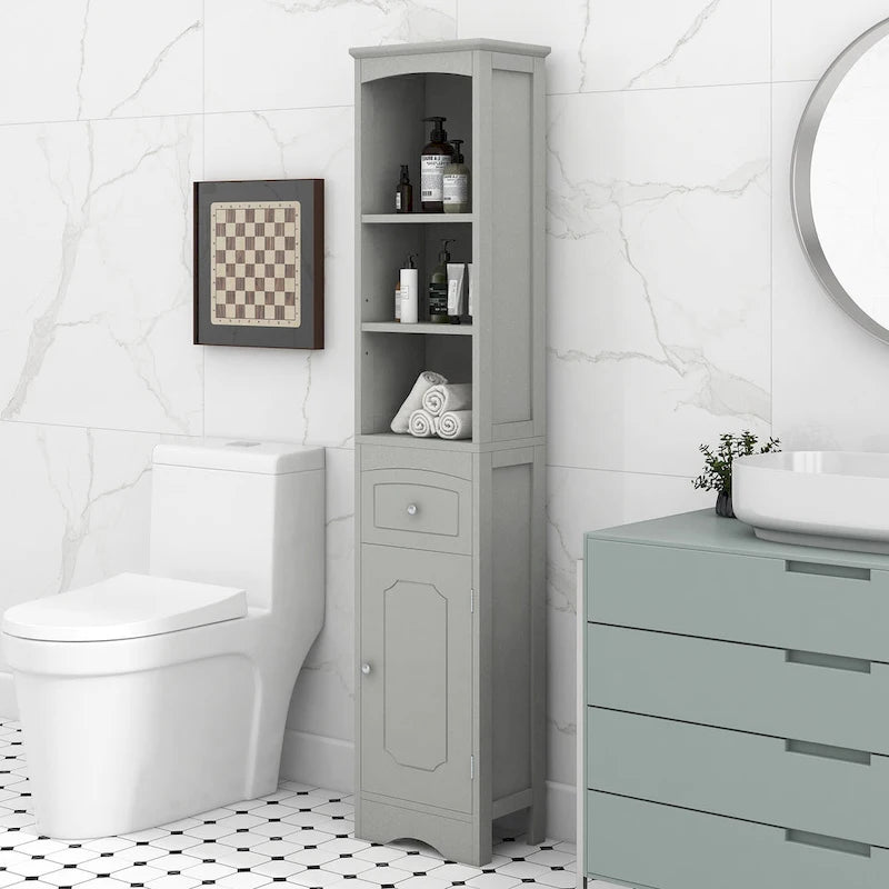 Meuble Colonne de Salle de Bain, Meuble de Rangement sur Pied avec Tiroir et Étagère Réglable