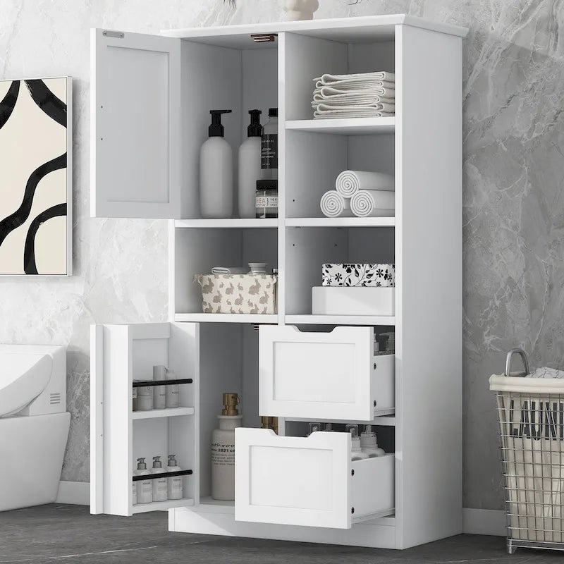 Meuble de rangement de salle de bain avec portes et tiroirs