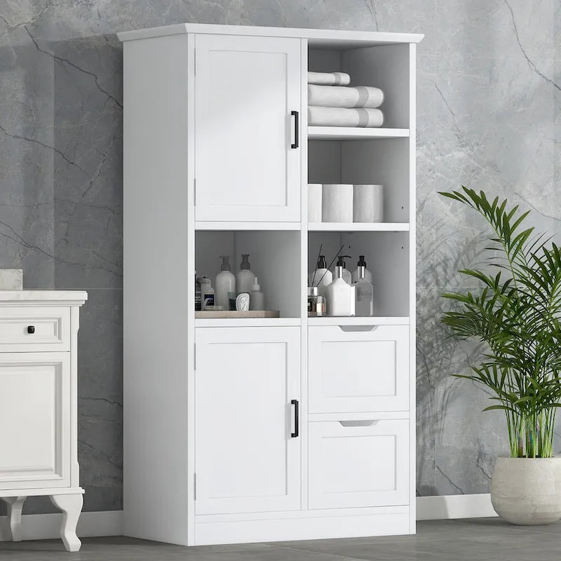 Meuble de rangement de salle de bain avec portes et tiroirs