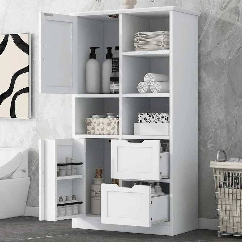 Meuble de rangement de salle de bain avec portes et tiroirs