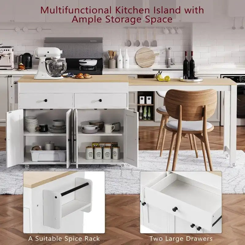 Îlot de cuisine Abner avec table à manger extensible