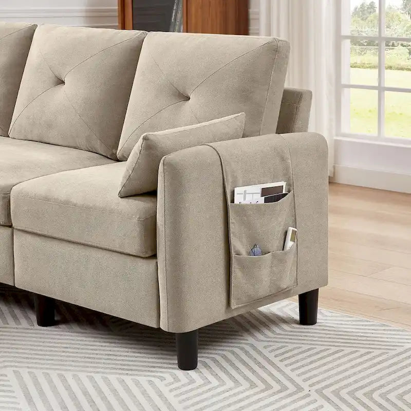 Canapé d'angle en forme de L de 77,36 L avec poche latérale de rangement et pouf réversible