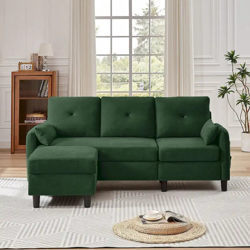 Canapé d'angle en forme de L de 77,36 L avec poche latérale de rangement et pouf réversible
