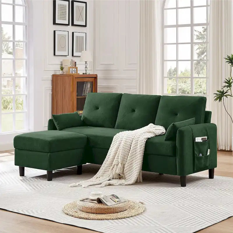 Canapé d'angle en forme de L de 77,36 L avec poche latérale de rangement et pouf réversible