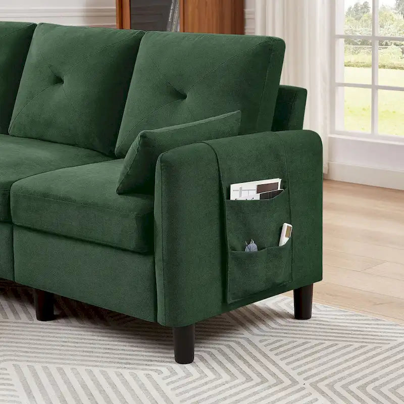 Canapé d'angle en forme de L de 77,36 L avec poche latérale de rangement et pouf réversible