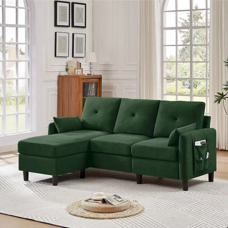 Canapé d'angle en forme de L de 77,36 L avec poche latérale de rangement et pouf réversible