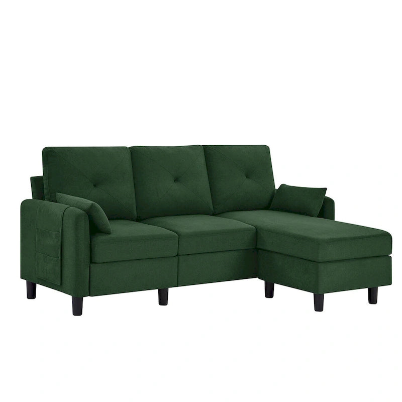 Canapé d'angle en forme de L de 77,36 L avec poche latérale de rangement et pouf réversible