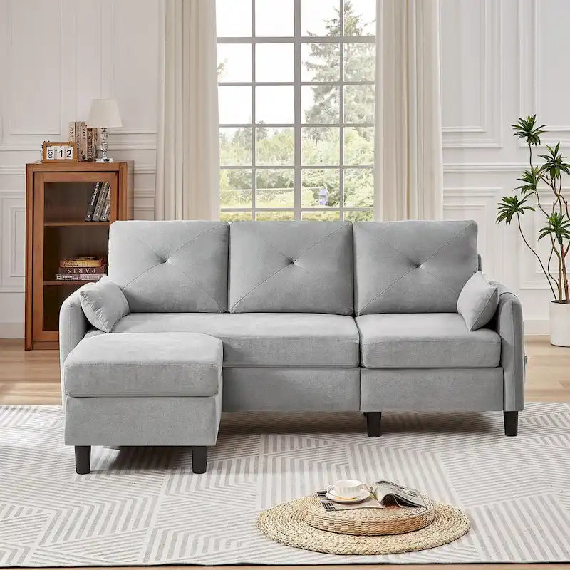 Canapé d'angle en forme de L de 77,36 L avec poche latérale de rangement et pouf réversible