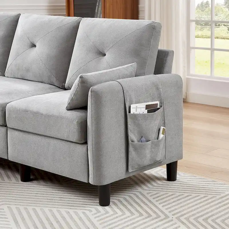 Canapé d'angle en forme de L de 77,36 L avec poche latérale de rangement et pouf réversible