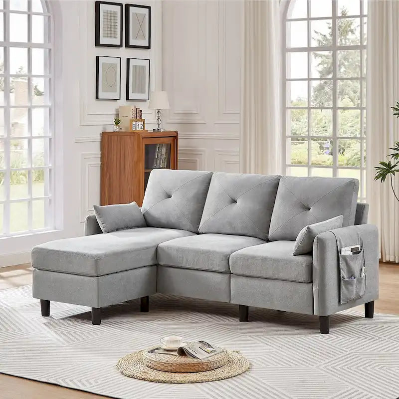 Canapé d'angle en forme de L de 77,36 L avec poche latérale de rangement et pouf réversible