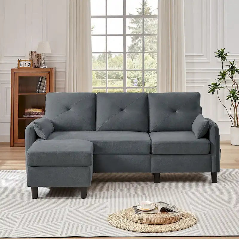 Canapé d'angle en forme de L de 77,36 L avec poche latérale de rangement et pouf réversible