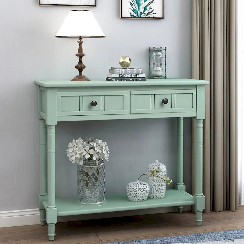 Console de style traditionnel avec deux tiroirs et une étagère inférieure
