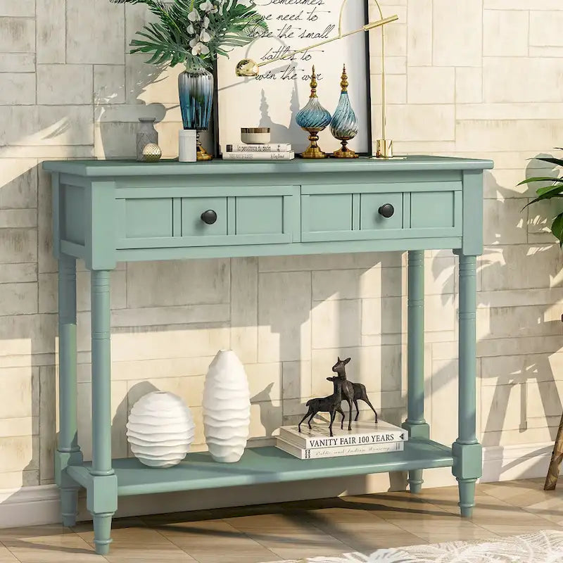 Console de style traditionnel avec deux tiroirs et une étagère inférieure