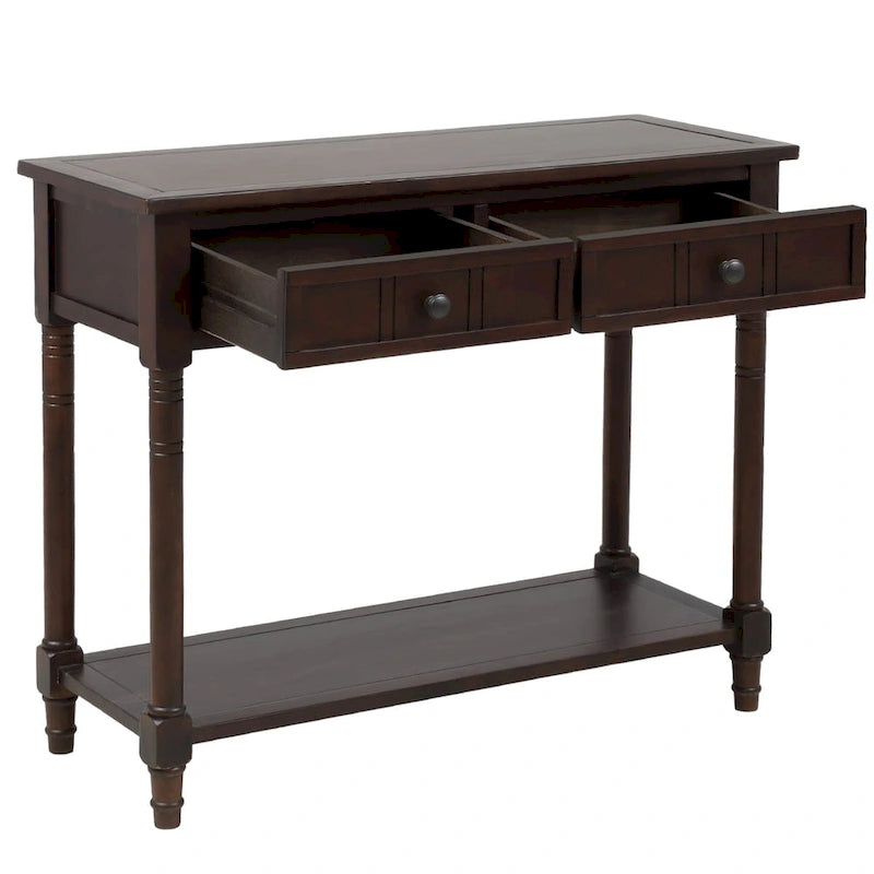 Console de style traditionnel avec deux tiroirs et une étagère inférieure