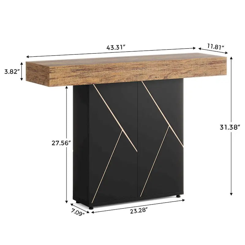 43.3 Table console sur pied de ferme, Table de canapé pour salon, Table d'entrée pour vestibule, Bureau étroit