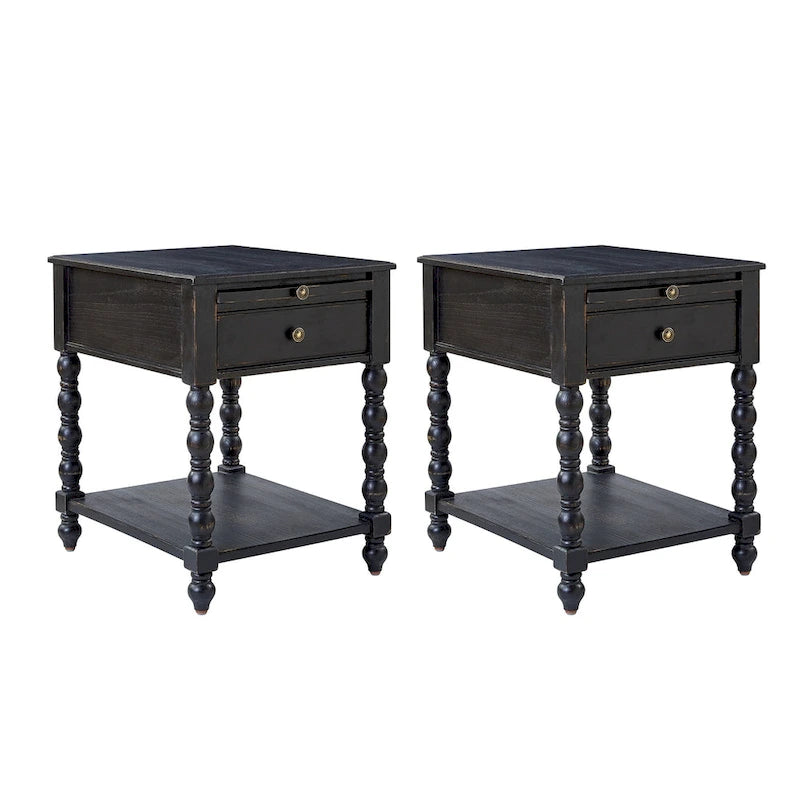 Tables de chevet Eric traditionnelles 26 pouces en bois massif avec port USB (lot de 2) par HULALA HOME