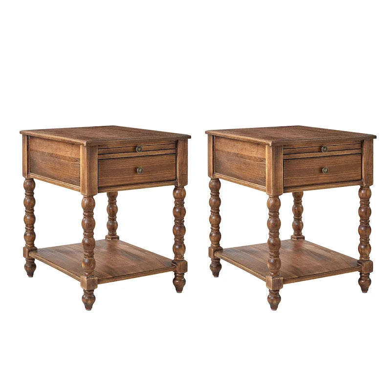 Tables de chevet Eric traditionnelles 26 pouces en bois massif avec port USB (lot de 2) par HULALA HOME