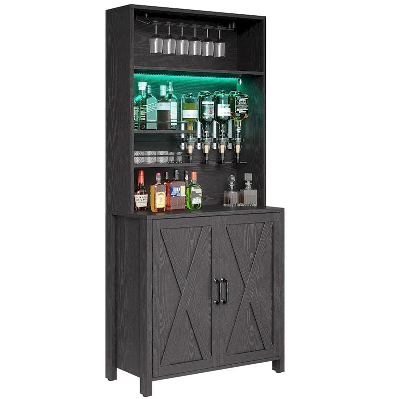Meuble Bar Moasis Haut pour Alcool et Verres, Armoire de Cuisine/Salle à Manger avec Distributeur d'Alcool et Casier à Bouteilles