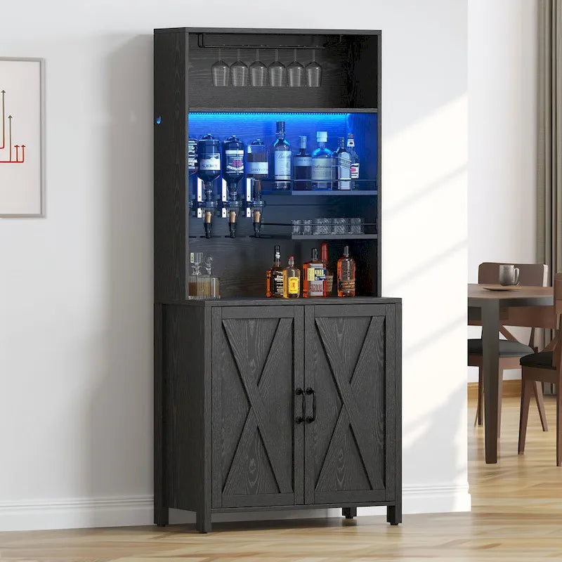 Meuble Bar Moasis Haut pour Alcool et Verres, Armoire de Cuisine/Salle à Manger avec Distributeur d'Alcool et Casier à Bouteilles