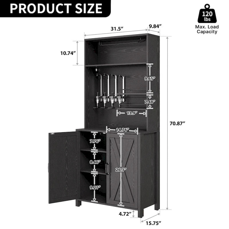 Meuble Bar Moasis Haut pour Alcool et Verres, Armoire de Cuisine/Salle à Manger avec Distributeur d'Alcool et Casier à Bouteilles