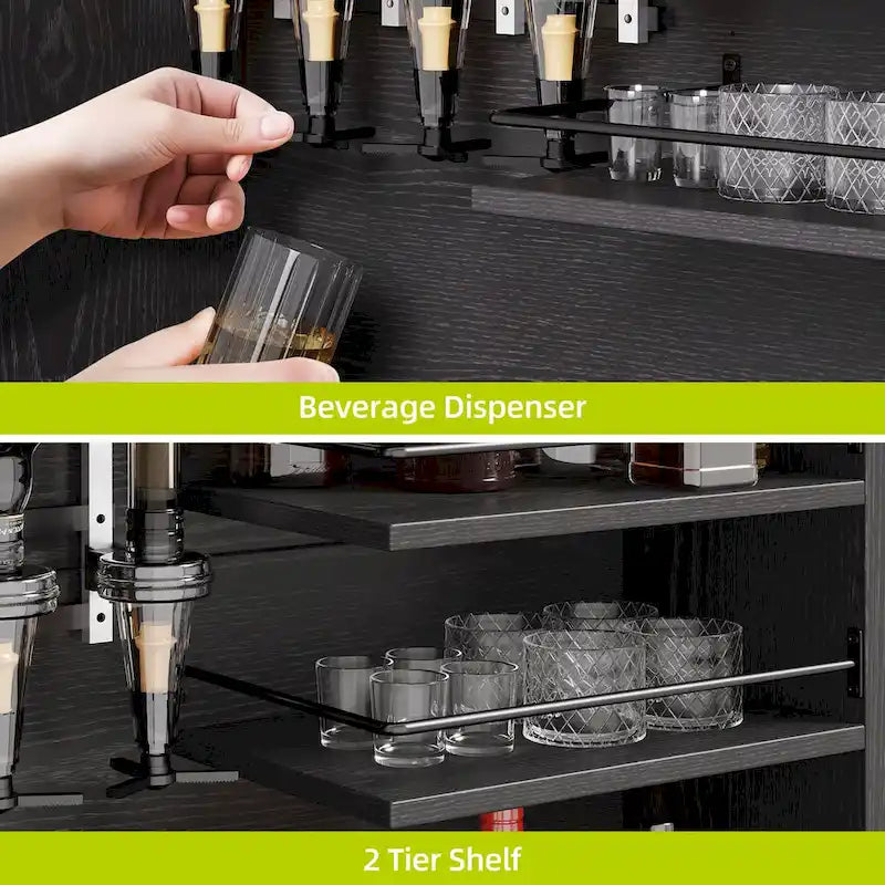 Meuble Bar Moasis Haut pour Alcool et Verres, Armoire de Cuisine/Salle à Manger avec Distributeur d'Alcool et Casier à Bouteilles
