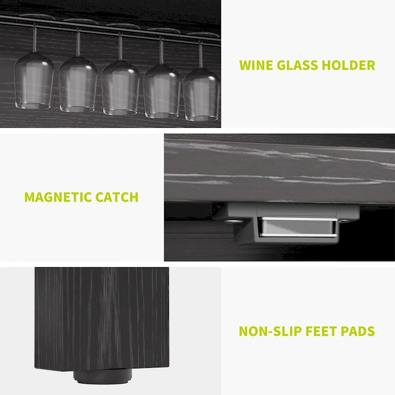 Meuble Bar Moasis Haut pour Alcool et Verres, Armoire de Cuisine/Salle à Manger avec Distributeur d'Alcool et Casier à Bouteilles