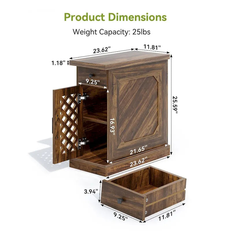 Table d'appoint haute, table de chevet avec tiroir pour chambre, chêne rustique - 60 cm (L) x 30 cm (l) x 65 cm (H)
