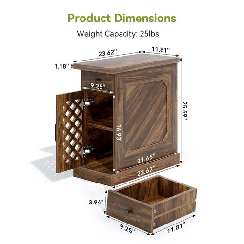 Table d'appoint haute, table de chevet avec tiroir pour chambre, chêne rustique - 60 cm (L) x 30 cm (l) x 65 cm (H)