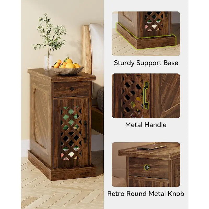 Table d'appoint haute, table de chevet avec tiroir pour chambre, chêne rustique - 60 cm (L) x 30 cm (l) x 65 cm (H)