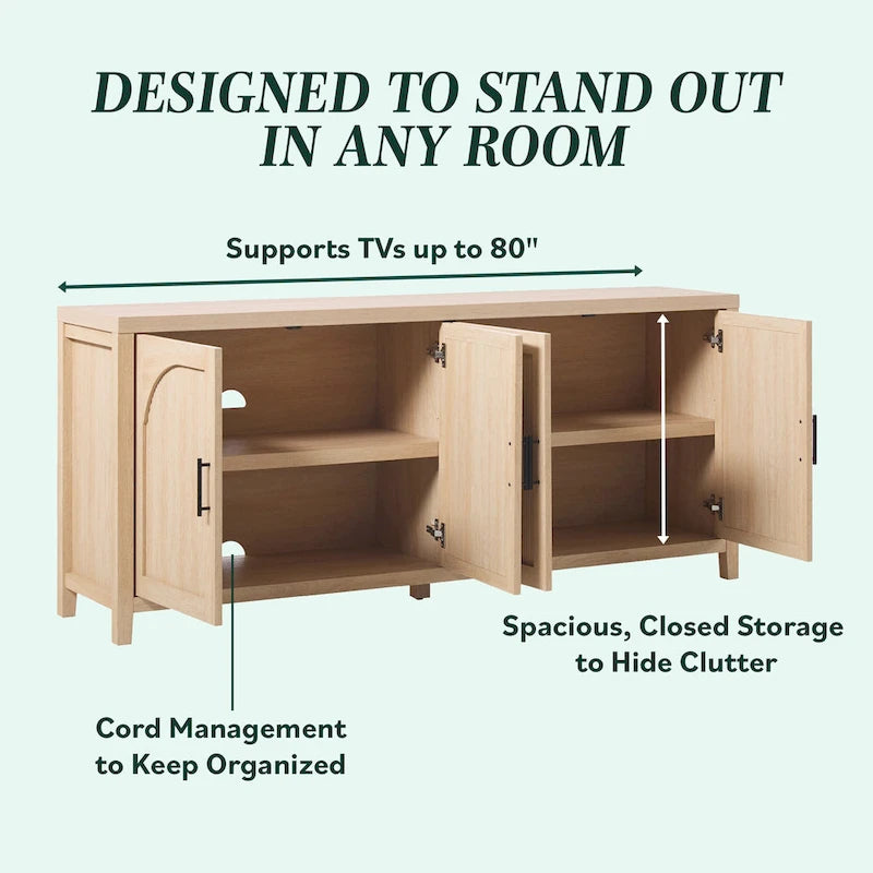 Buffet moderne Middlebrook de 70 pouces avec portes cannelées arquées