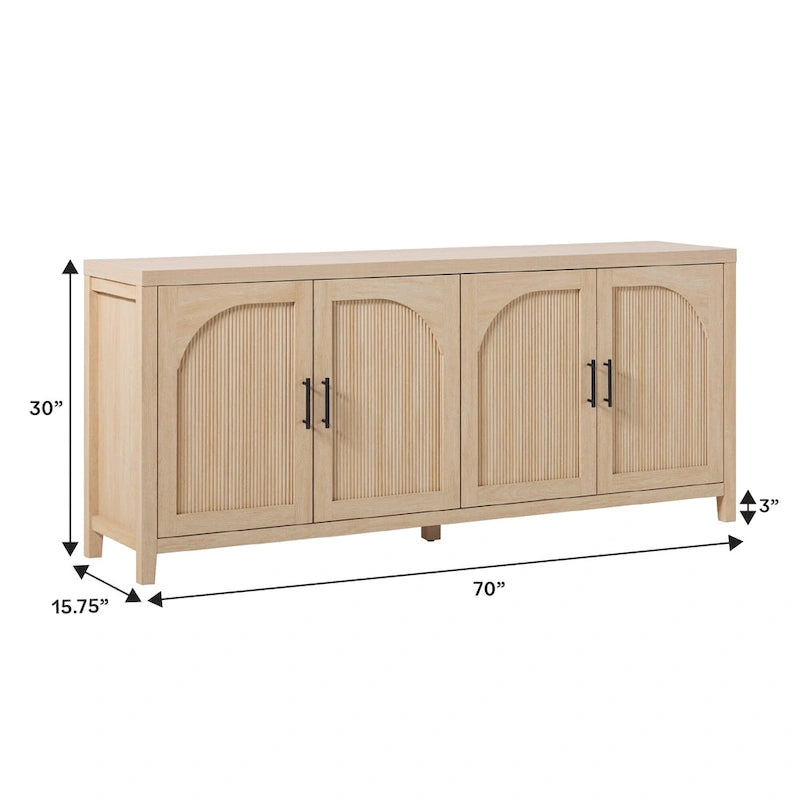Buffet moderne Middlebrook de 70 pouces avec portes cannelées arquées