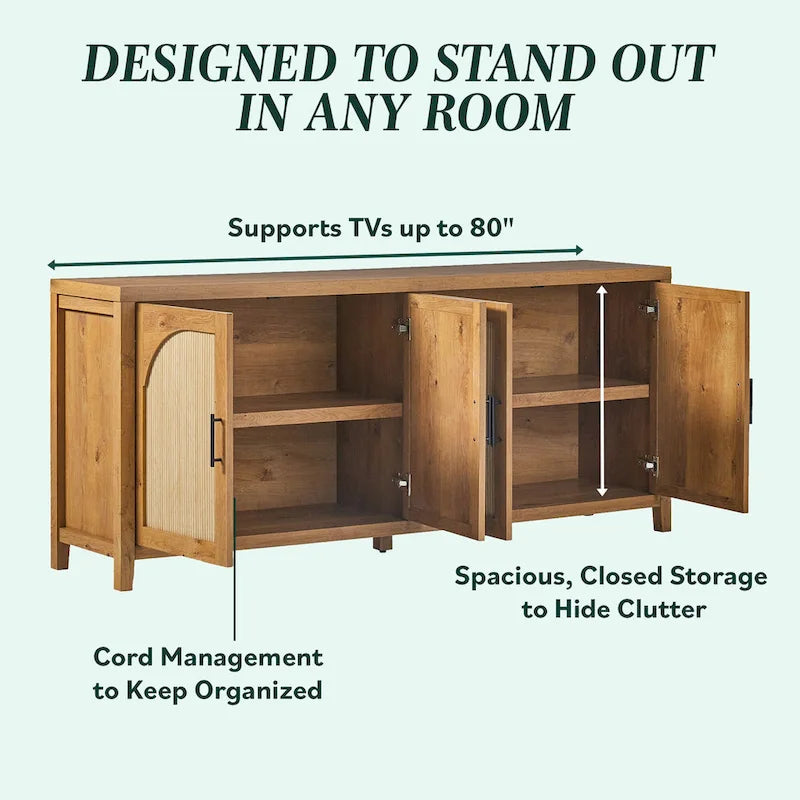 Buffet moderne Middlebrook de 70 pouces avec portes cannelées arquées