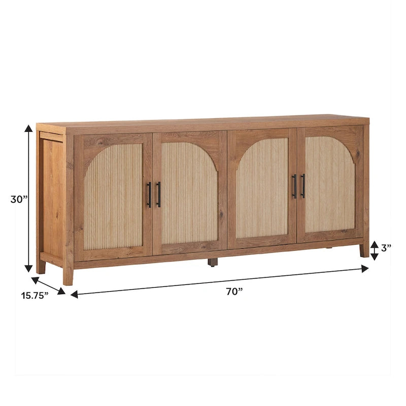 Buffet moderne Middlebrook de 70 pouces avec portes cannelées arquées